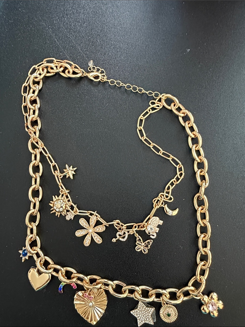 Fashion  jewelry Charm Necklace with Floral and Heart Pendants - Women Jewelry